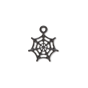 Charm, black-finished &quot;pewter&quot; (zinc-based alloy), 15mm spiderweb. Sold per pkg of 4.