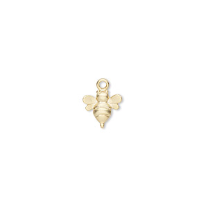 Charm, Amoracast&reg;, &quot;vermeil&quot; (gold-finished sterling silver), 9x8mm bumble bee. Sold individually.