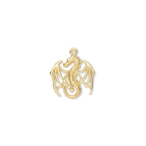 Charm, Amoracast&reg;, satin-finished &quot;vermeil&quot; (gold-finished sterling silver), 15x14mm dragon with cutouts. Sold individually.
