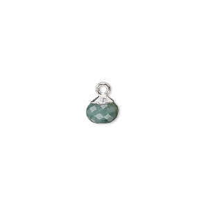 Drop, emerald (oiled) / sterling silver / silver-plated copper, 7mm hand-cut faceted round. Sold individually.