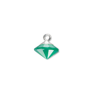 Drop, green onyx (dyed) / sterling silver / silver-plated copper, 11x9mm hand-cut faceted bicone. Sold individually.