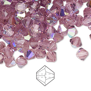 Bead, Preciosa Czech crystal, light amethyst AB, 6mm bicone. Sold per pkg of 144 (1 gross).