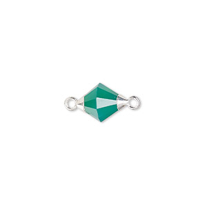 Link, green onyx (dyed) / sterling silver / silver-plated copper, 13x8mm hand-cut faceted bicone. Sold individually.