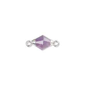 Link, amethyst (natural) / sterling silver / silver-plated copper, 13x8mm hand-cut faceted bicone. Sold individually.