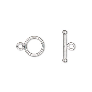 Clasp, toggle, silver-finished &quot;pewter&quot; (zinc-based alloy), 10mm round with ribbed design. Sold per pkg of 20.