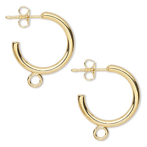Earstud, gold-plated carbon steel and stainless steel, 17mm 3/4 hoop with closed loop. Sold per pkg of 5 pairs.
