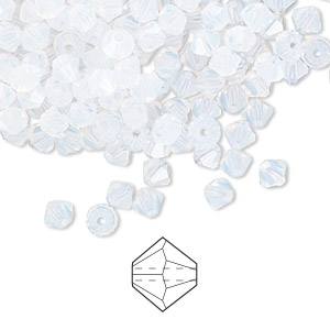 Bead, Preciosa Czech crystal, white opal, 4mm bicone. Sold per pkg of 48.
