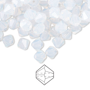 Bead, Preciosa Czech crystal, white opal, 6mm bicone. Sold per pkg of 24.