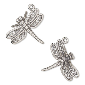 Charm, antiqued sterling silver, 22x19mm 3D dragonfly. Sold individually.