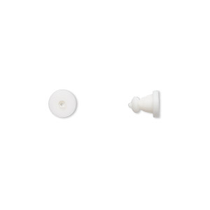 Earnut, rubber, white, 6x5mm. Sold per pkg of 50 pairs.