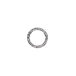 Jump ring, antiqued sterling silver, 10mm hammered round, 7.5mm inside diameter, 17 gauge. Sold per pkg of 2.
