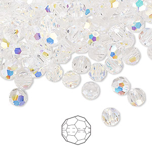 Bead, Preciosa Czech crystal, crystal AB, 5mm faceted round. Sold per pkg of 144 (1 gross).