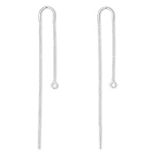 Ear thread, sterling silver, 3&quot; with curb chain and open loop, 18 gauge. Sold per pair.
