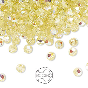 Bead, Preciosa Czech crystal, jonquil AB, 4mm faceted round. Sold per pkg of 24.