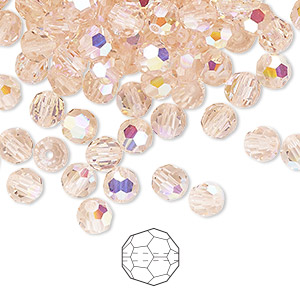 Bead, Preciosa Czech crystal, light rose AB, 5mm faceted round. Sold per pkg of 576 (4 gross).