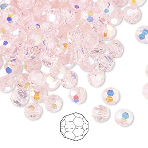 Bead, Preciosa Czech crystal, pink sapphire AB, 5mm faceted round. Sold per pkg of 144 (1 gross).