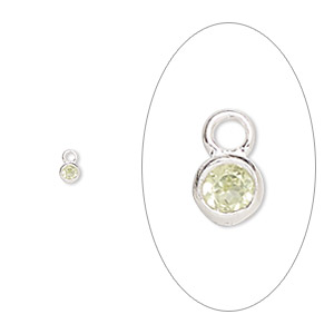 Drop, sterling silver and cubic zirconia, August peridot, 2.5mm single-sided birthstone round. Sold per pkg of 2.
