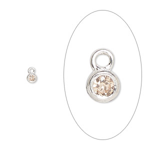 Drop, sterling silver and cubic zirconia, November citrine, 2.5mm single-sided birthstone round. Sold per pkg of 2.