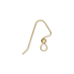 Ear wire, gold-finished stainless steel, 18.5mm perfect balance angular  fishhook with 3mm ball and open loop, 21 gauge. Sold per pkg of 5 pairs. -  Fire Mountain Gems and Beads