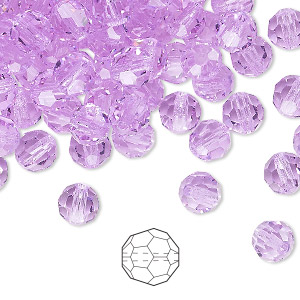 Bead, Preciosa Czech crystal, violet, 6mm faceted round. Sold per pkg of 24.