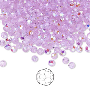 Bead, Preciosa Czech crystal, violet AB, 3mm faceted round. Sold per pkg of 24.