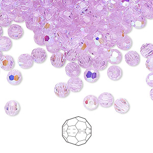 Bead, Preciosa Czech crystal, violet AB, 4mm faceted round. Sold per pkg of 24.