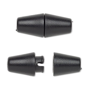 Clasp, breakaway, plastic, black, 27x12mm double cone. Sold per