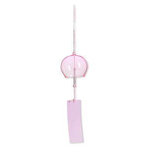 Wind chime, glass/rayon/paper, pink, 3x2-1/2-inch dome with acrylic beads. Sold individually.