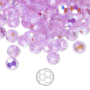 Bead, Preciosa Czech crystal, violet AB, 6mm faceted round. Sold per pkg of 24.