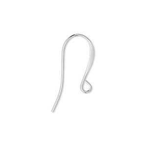 Ear wire, silver-plated brass, 18mm flat fishhook with open loop, 21 gauge.  Sold per pkg of 50 pairs. - Fire Mountain Gems and Beads