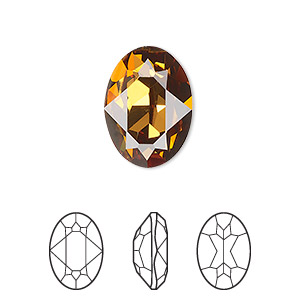 Embellishment, Crystal Passions&reg;, light amber, foil back, 18x13mm faceted oval fancy stone (4120). Sold per pkg of 6.