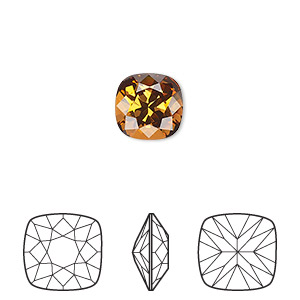Embellishment, Crystal Passions&reg;, light amber, foil back, 10mm faceted cushion fancy stone (4470). Sold per pkg of 6.