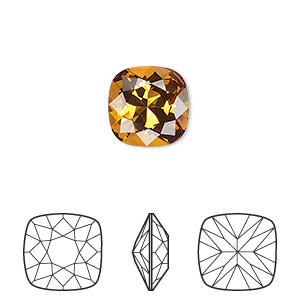 Embellishment, Crystal Passions&reg;, light amber, foil back, 12mm faceted cushion fancy stone (4470). Sold individually.