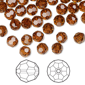 Bead, Crystal Passions&reg;, light amber, 6mm faceted round (5000). Sold per pkg of 144 (1 gross).