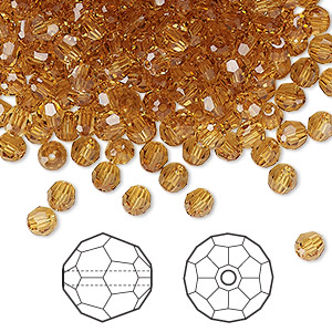 Bead, Crystal Passions&reg;, golden topaz, 4mm faceted round (5000). Sold per pkg of 144 (1 gross).