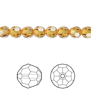 Bead, Crystal Passions&reg;, golden topaz, 6mm faceted round (5000). Sold per pkg of 12.