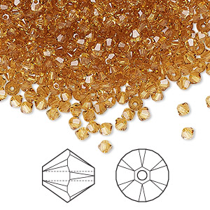 Bead, Crystal Passions&reg;, golden topaz, 3mm bicone (5328). Sold per pkg of 144 (1 gross).