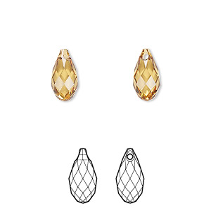 Drop, Crystal Passions&reg;, golden topaz, 11x5.5mm faceted briolette pendant (6010). Sold per pkg of 2.