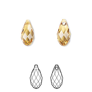 Drop, Crystal Passions&reg;, golden topaz, 13x6.5mm faceted briolette pendant (6010). Sold per pkg of 2.