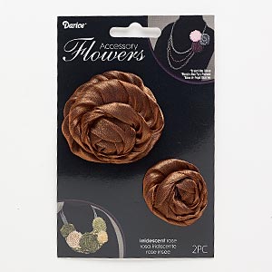 Sew-on component, fabric, iridescent brown, 1-1/4 to 1-1/2 inch and 2-1/4 to 2-3/4 inch rose. Sold per pkg of 2.