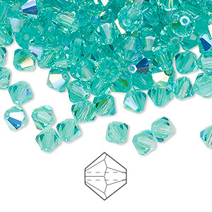 Bead, Preciosa Czech crystal, Caribbean Sea AB, 5mm faceted bicone. Sold per pkg of 144 (1 gross).