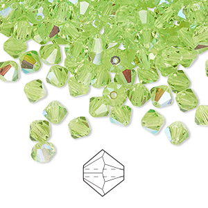 Bead, Preciosa Czech crystal, limecicle AB, 5mm faceted bicone. Sold per pkg of 144 (1 gross).