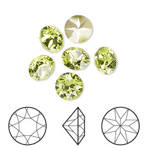 Chaton, Crystal Passions&reg; rhinestone, citrus green, foil back, 8.16-8.41mm round (1088), SS39. Sold per pkg of 6.