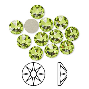 Flat back, Crystal Passions rhinestone, citrus green, foil back, 7.07-7.27mm round (2088), SS34. Sold per pkg of 12.