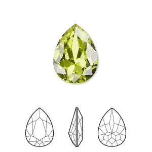 Embellishment, Crystal Passions&reg; rhinestone, citrus green, foil back, 18x13mm faceted pear fancy stone (4320). Sold individually.