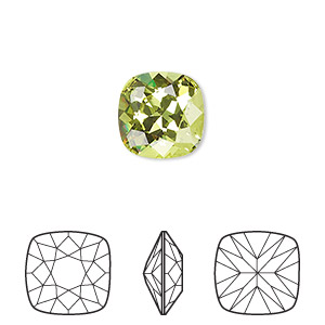 Embellishment, Crystal Passions&reg; rhinestone, citrus green, foil back, 12mm faceted cushion fancy stone (4470). Sold individually.