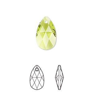 Drop, Crystal Passions&reg;, citrus green, 16x9mm faceted pear pendant (6106). Sold per pkg of 2.