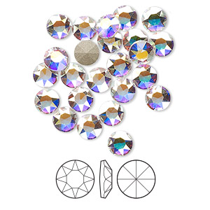Flat back, Crystal Passions® rhinestone, crystal AB, foil back, 5.27-5.44mm  light round stone (1098), SS24. Sold per pkg of 24. - Fire Mountain Gems  and Beads