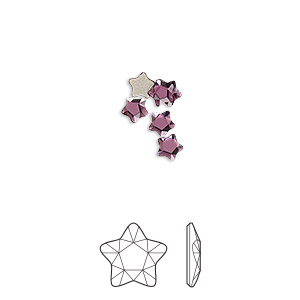 Flat back, Crystal Passions&reg; rhinestone, amethyst, 4mm faceted star flower (2754). Sold per pkg of 6.