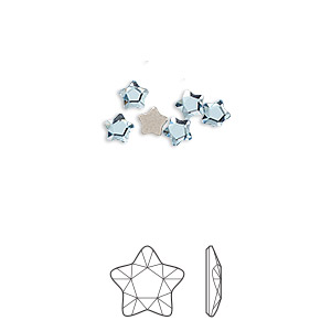 Flat back, Crystal Passions&reg; rhinestone, aquamarine, 4mm faceted star flower (2754). Sold per pkg of 6.
